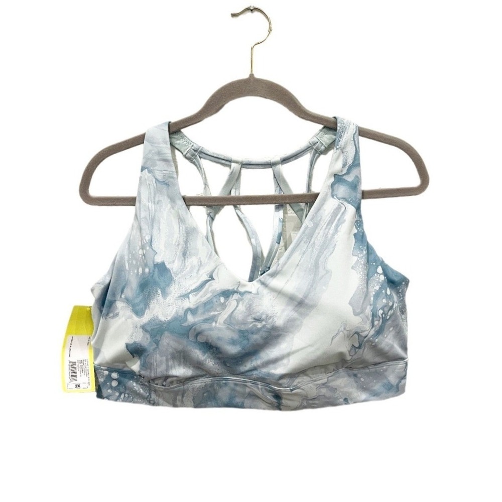 All in Motion Womens Blue Marble Strappy Back Sports Bra Size 2X NWT
